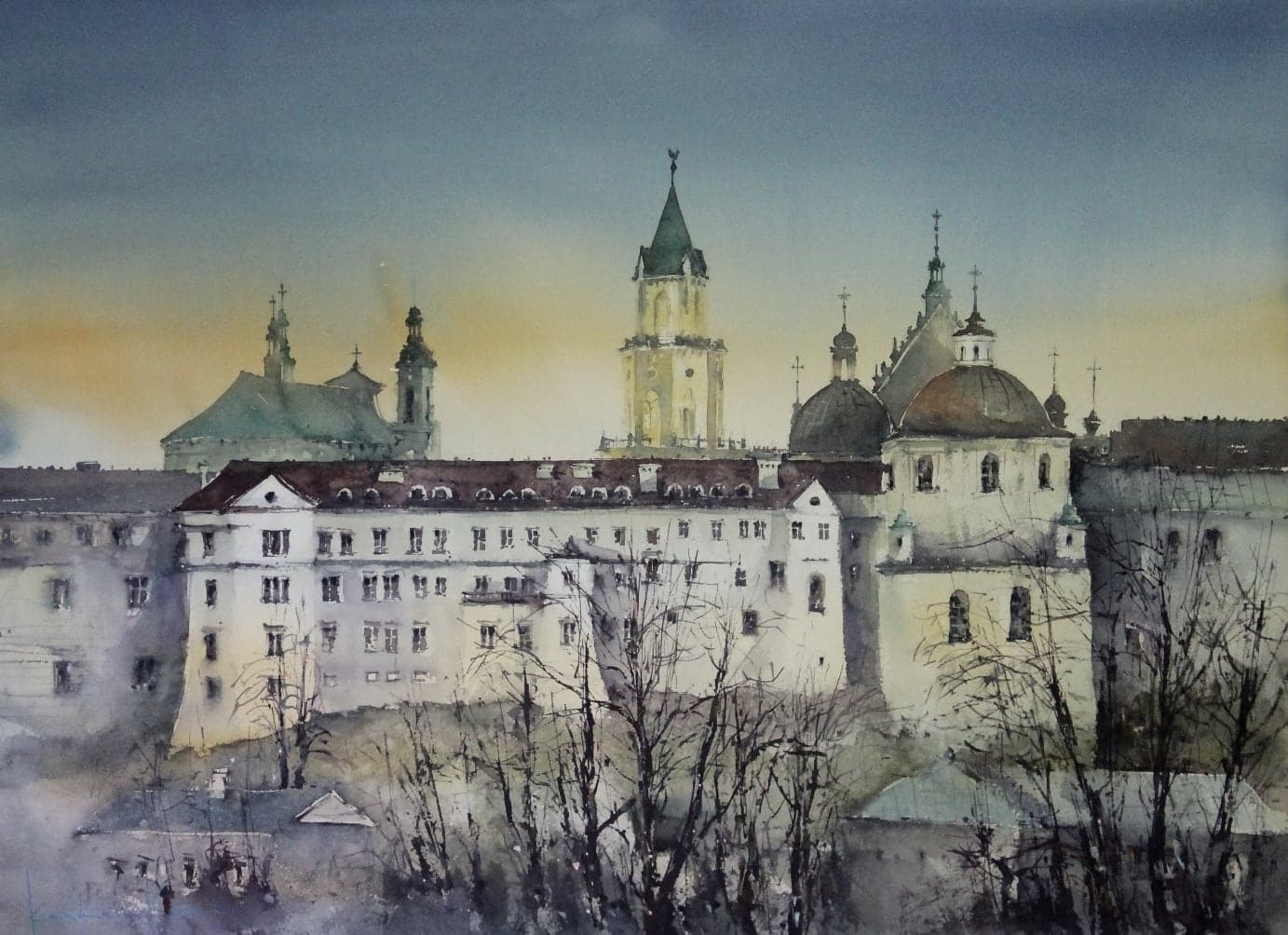 Praca „Lublin, wieczorna panorama miasta” autorstwa Kazimierz Kraczoń