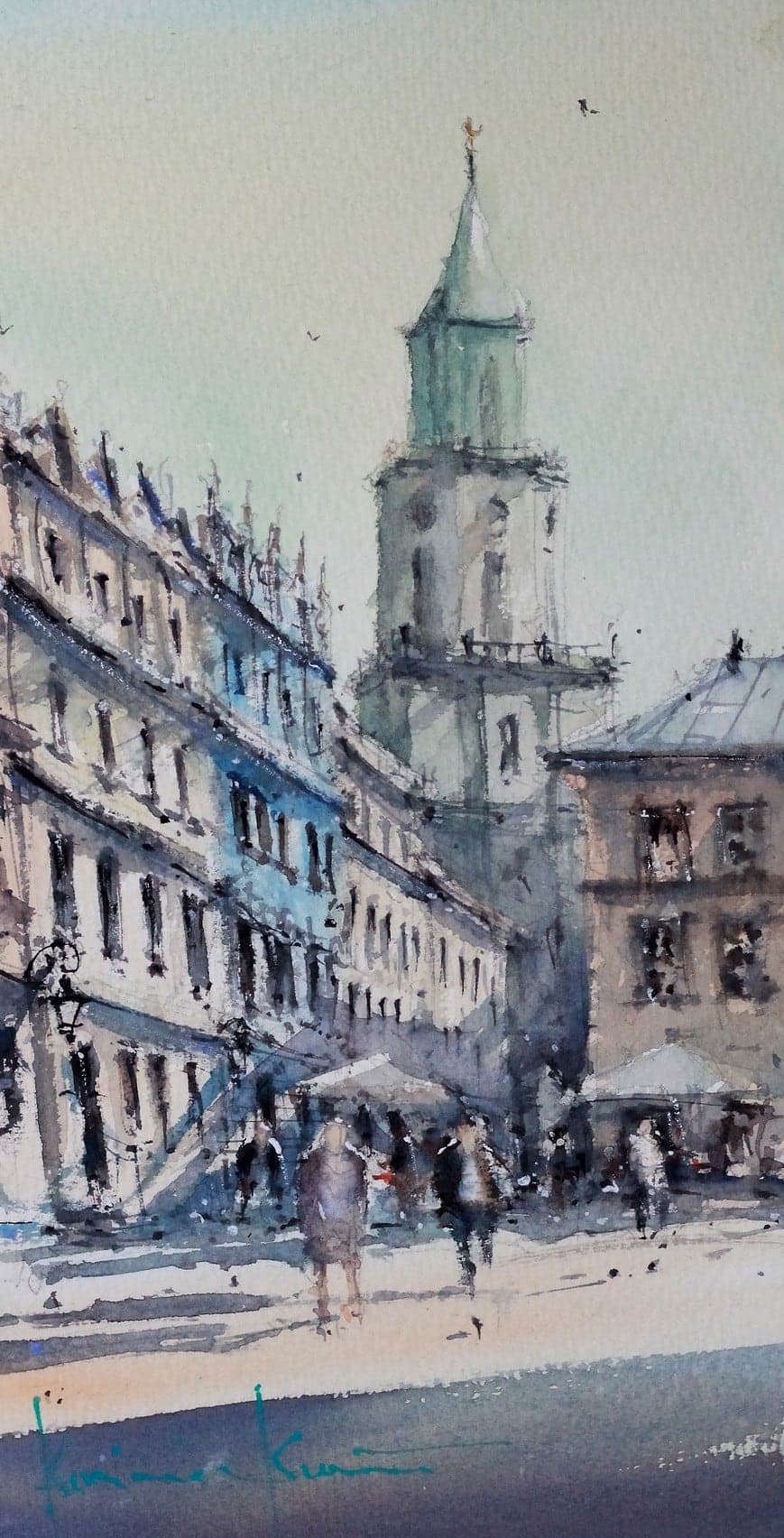 Praca „Lublin, Wieża Trynitarska z Rynku” autorstwa Kazimierz Kraczoń