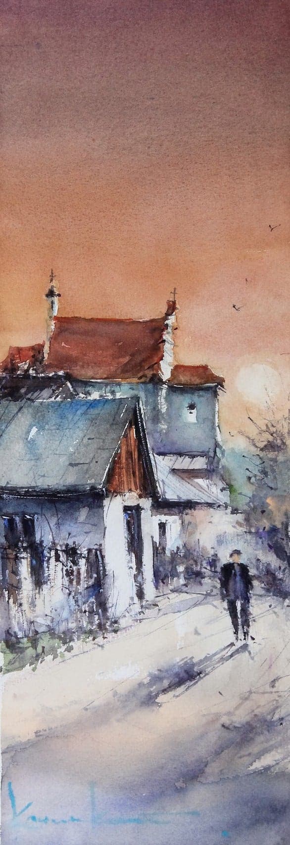 Praca „Fara o zachodzie słońca w Kazimierzu” autorstwa Kazimierz Kraczoń